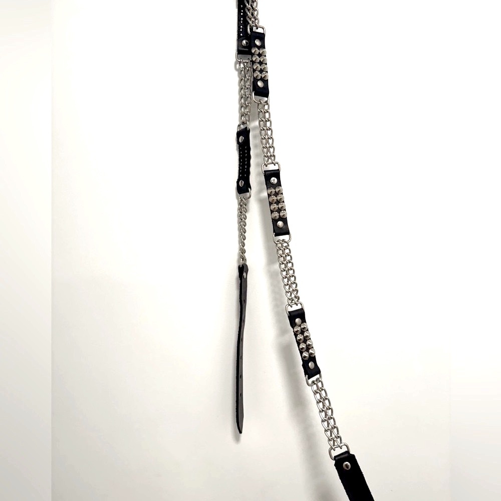 Black Leather Chain Belt - Picture 2 of 4